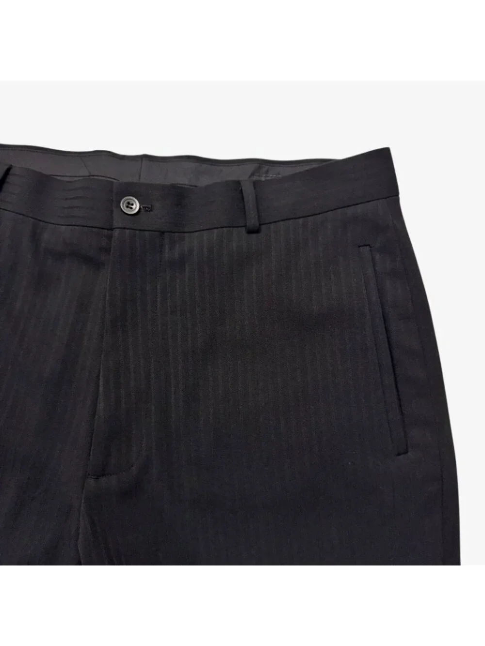 Claiborne Mens Modern Fit Suit 42L W34 L32 Black Pinstripe 2-Piece Set Polyester